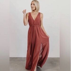 Baltic Born Hera Maxi Dress Berry Chiffon Muted Red Sleeveless M